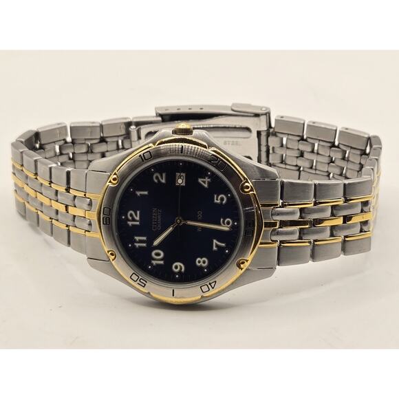 Vtg Citizen Watch Men 38mm Silver Gold Tone Date 2510-S72692 New Battery 7.25" - Picture 9 of 12